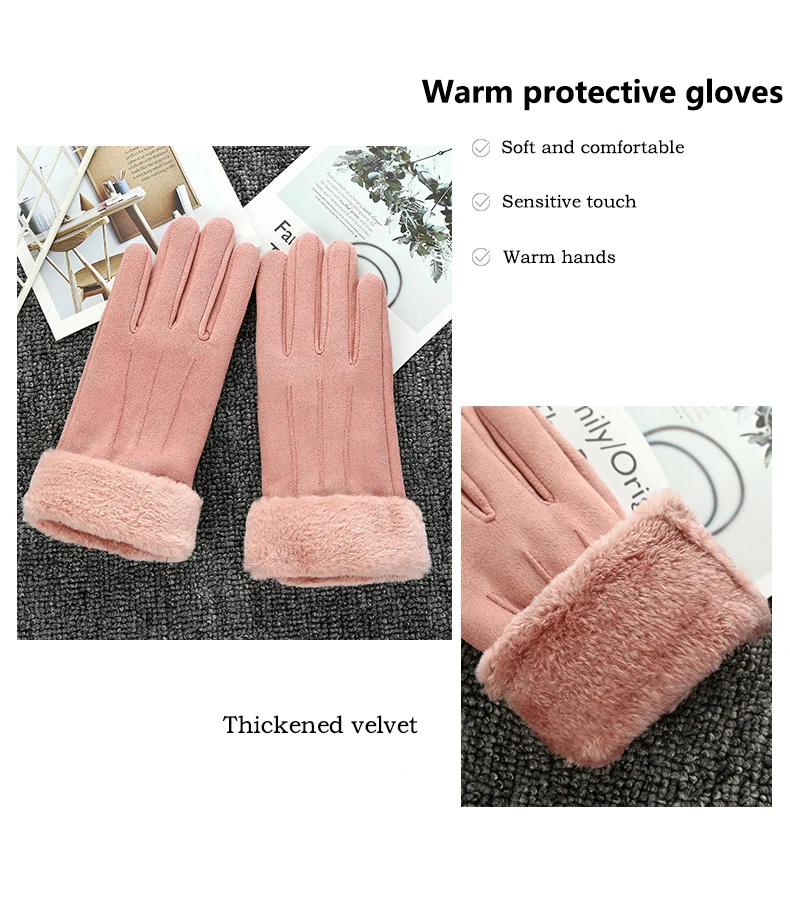 Новые зимние теплые варежки двойные толстые плюшевые наручные женские перчатки с сенсорным экраном для вождения альпинизма