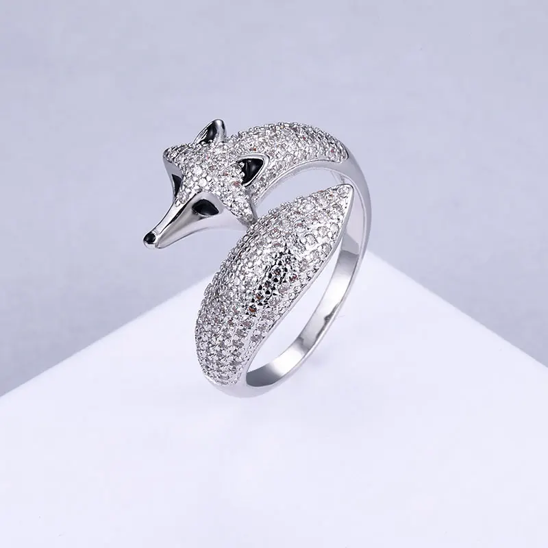silver MAIKALE, очаровательные Регулируемые кольца с лисой для женщин, фианит, Открытое кольцо, золото, серебро, цвет, браслет на палец, корейская мода, ювелирные изделия, подарки - Цвет основного камня: silver