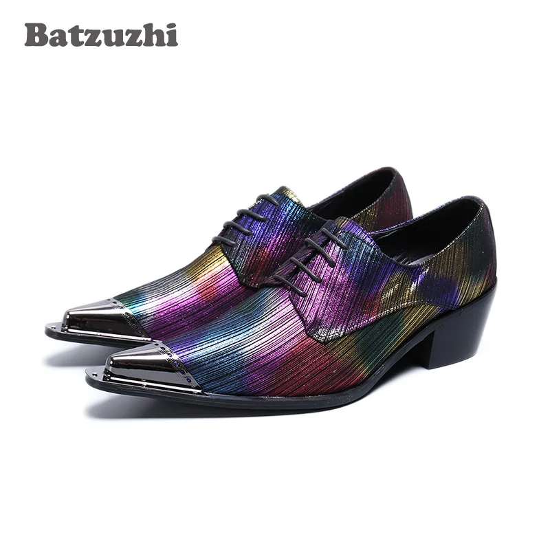 

Мужские модельные туфли Batzuzhi, из 6,5 кожи, на высоком каблуке остроконечный металлический носок см, туфли разных цветов для вечерние и свадеб, мужские туфли, US12