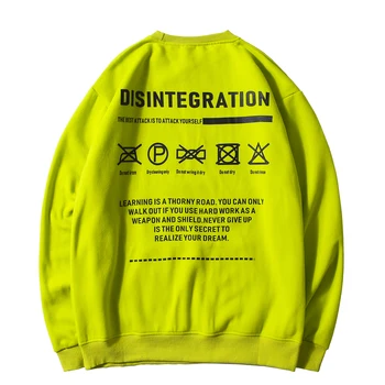 

Care Symbol Washing Label Letter Print O-Neck Pullover Sweatshirt Creative Men Streetwears With Kangaroo Pocket Spring Fashion