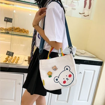 

NEW Japanese Student Bags Cute cartoon print Shoulder Bag Canvans Single Side simple Handbag For JK Cosplay Messenger bag