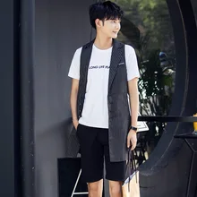 Молодежный Мужской жилет средней длины приталенный без рукавов мантия мужская верхняя одежда для ночного клуба корейский стиль Повседневный тонкий крутой плащ