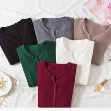 AOSSVIAO 2021 Autumn Winter Button V Neck Sweater Women Basic Slim Pullover Women Sweaters And Pullovers Knit Jumper Ladies Tops