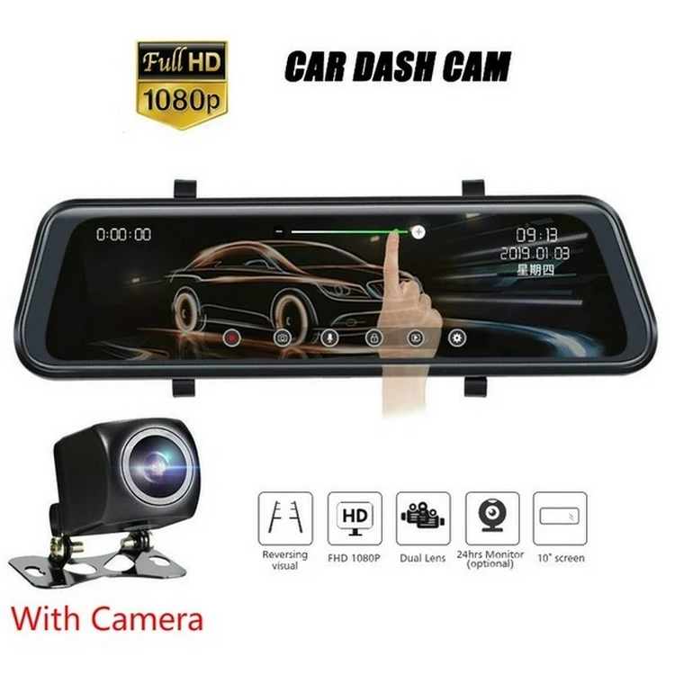 10 дюймов HD 1080P Видеорегистраторы для автомобилей Dash Cam диск Регистраторы Зеркало заднего вида Двойной объектив 170 Широкий формат Зеркало заднего вида вождения Регистраторы