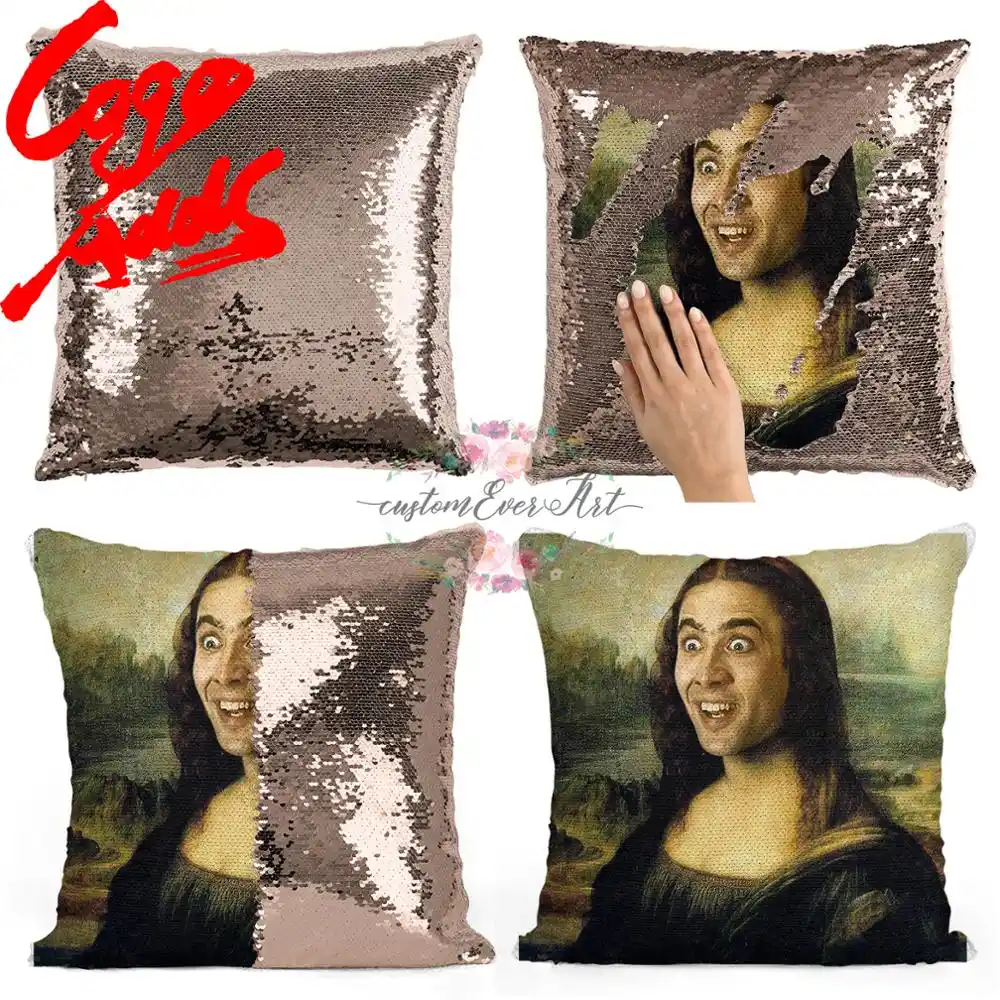 nicholas cage sequin pillow