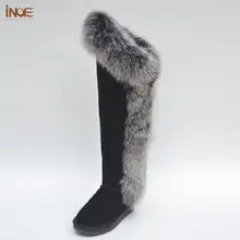 INOE роскошные женские зимние сапоги выше колена на натуральном меху с натуральным лисьим мехом зимние сапоги из овечьей кожи с подкладкой из замши на плоской подошве теплые удобные зимние ботфорты без каблука черный