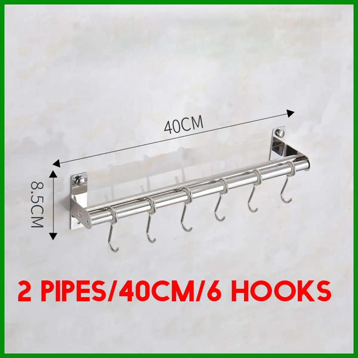 2 pipe 40cm 1/2 трубы, кухонные крючки, многофункциональная Гибкая стойка для хранения, 304 нержавеющая сталь, держатель для ножей, полка с крышкой и 10 крючками - Цвет: 2 pipe 40cm