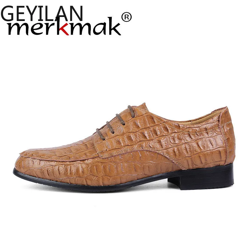 

Men Dress Formal Shoes Genuine Leather Men Shoes For Wedding Party Crocodile Men's Flat Shoes Oxfords Big Size 36-50