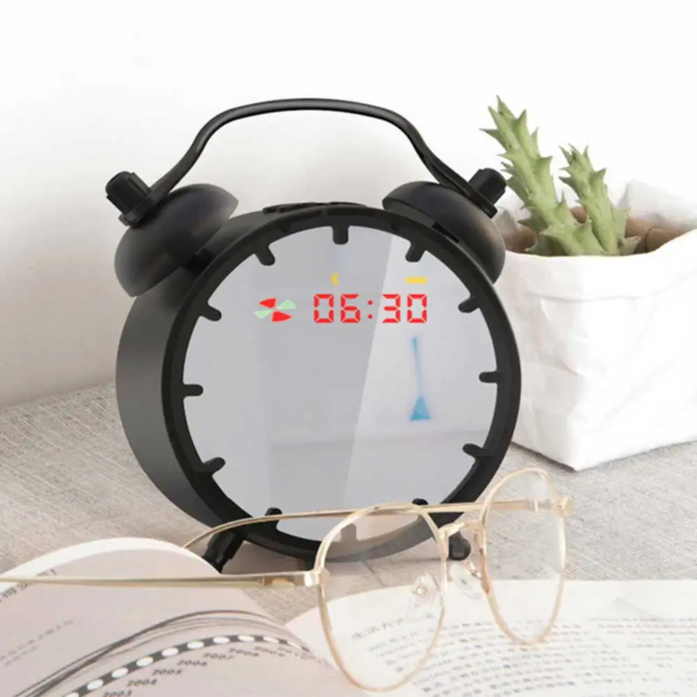 

Retro Alarm Clock Bluetooth Mini Speaker Mirror-Clock Sound Plug-in card Subwoofer Portable wireless speakers for ALL Smart