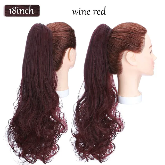 S-noilite Synthetic 12-26inch Claw Clip On Ponytail Hair Extension Ponytail Extension Hair For Women Pony Tail Hair Hairpiece wine red-new
