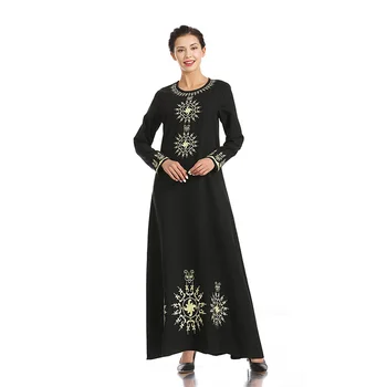 

Black Embroidery Abaya Dress Young Lady Muslim Dress Elegant Abaya Dubai Dress Full Length Arabic Arabia Clothing Gown
