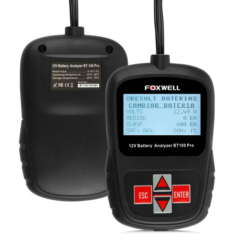 Цифровой тестер для аккумуляторов Foxwell BT100 Pro 12V автомобильный тестер для затопленных, AGM, гелевых аккумуляторов автомобильные инструменты анализатор аккумуляторов
