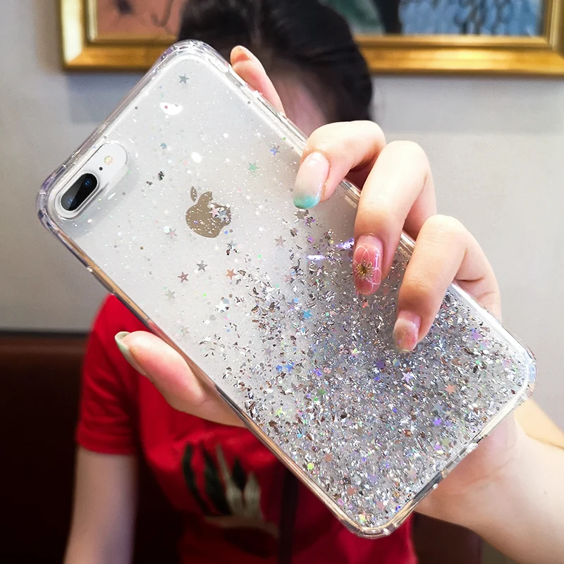 

Luxury Crystal Sequins Glitter Phone Case for iPhone X XR XS Max Soft Silicone Cover for iPhone 7 8 6 S 6S Plus Transparent Case