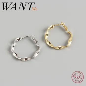 

WANTME Genuine 100% 925 Sterling Silver Minimalist Round Circle Rotating Twist Stud Earrings for Women Geometric Fashion Jewelry