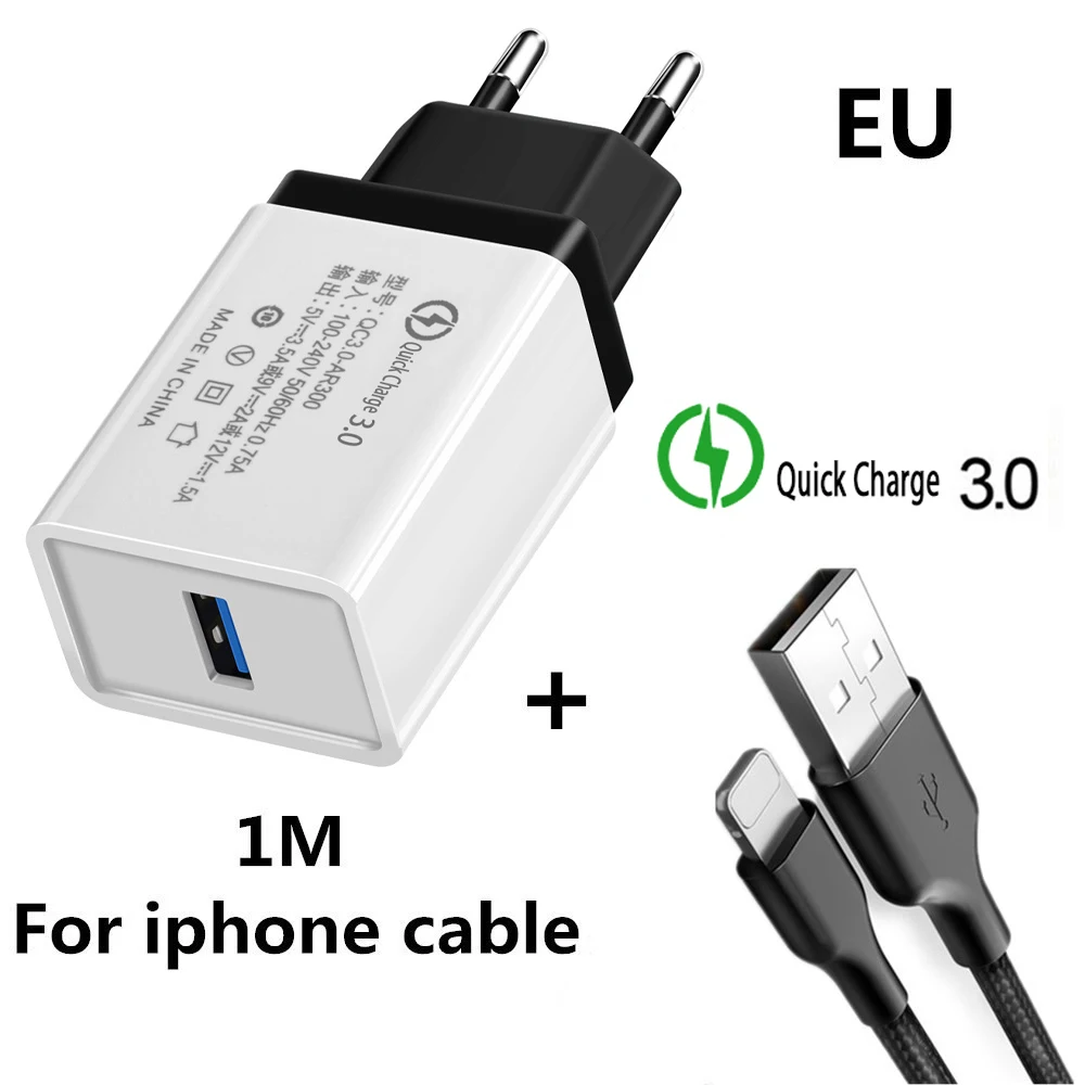 Быстрая зарядка 3,0 зарядное устройство 5V 3.5A EU/USA USB Кабель зарядного устройства для мобильного телефона QC3.0 зарядное устройство Быстрая зарядка для iPhone Plus 5 6 7 8 Apple - Тип штекера: EU  Black