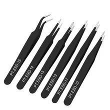 6 шт. антистатические ESD нержавеющая сталь пинцет Электроника промышленная точность изогнутые прямые TipTweezer телефон ремонт ручной инструмент