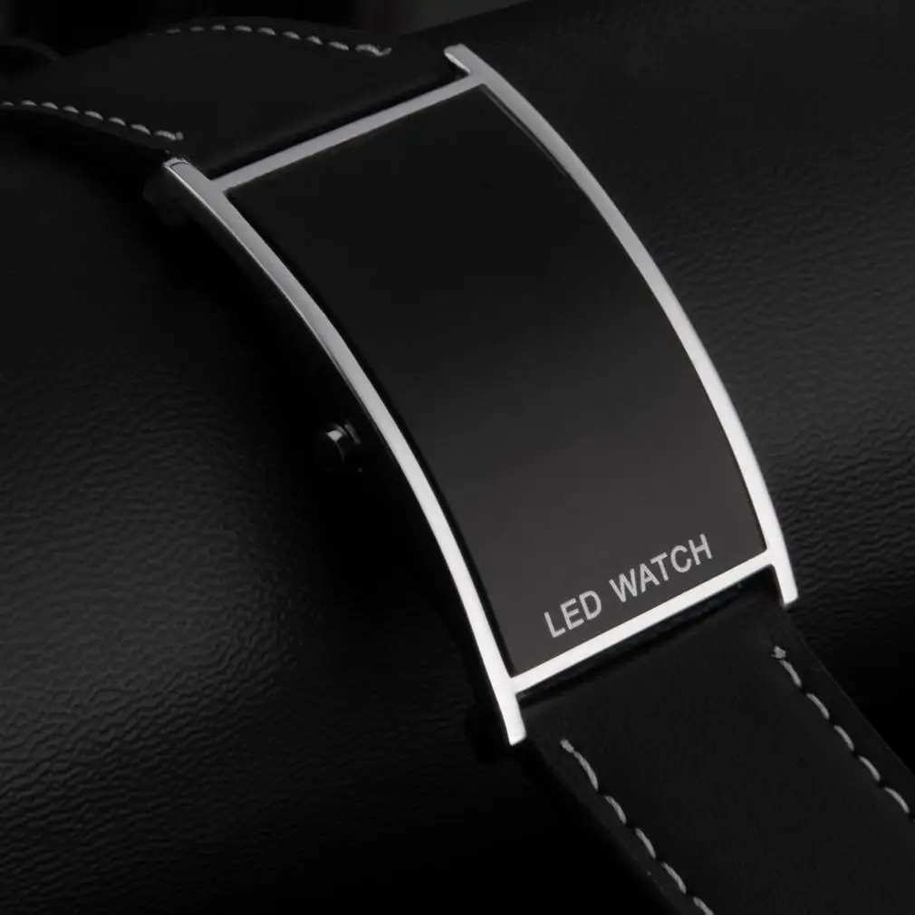 

LED Digital Date Watch Leather Strap Stainless Steel Lady Men Wristwatch M