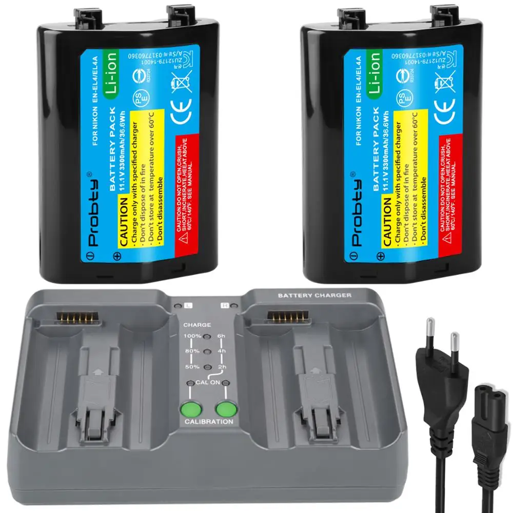 2 Pcs En-El4 En El4 En-El4A Enel4A Batteria 3300Mah + Led Caricatore Rapido Per Nikon D2H D2Hs D2X D2Xs D3 D3S F6 Mh-26 Macchina Fotografica