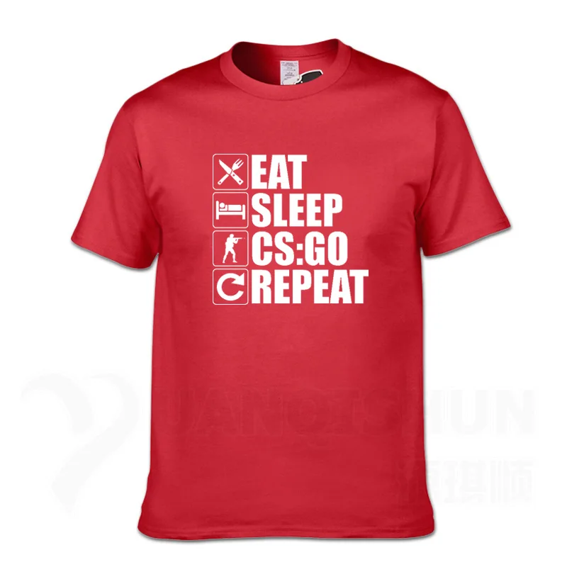 Red 1 Eat Sleep, CS: GO, футболка-повтор, Забавный дизайн, CS GO, геймеры, Мужская футболка, модная, 16 цветов, высокое качество, хлопок, мужские футболки, хип-хоп - Цвет: Red 1