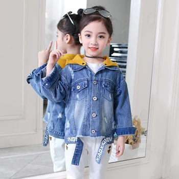 

Girls Denim Jacket with Hood Kids 2019 Spring Autumn Fall Boutique Children Toddler Fashion Top 3 to 13 Years