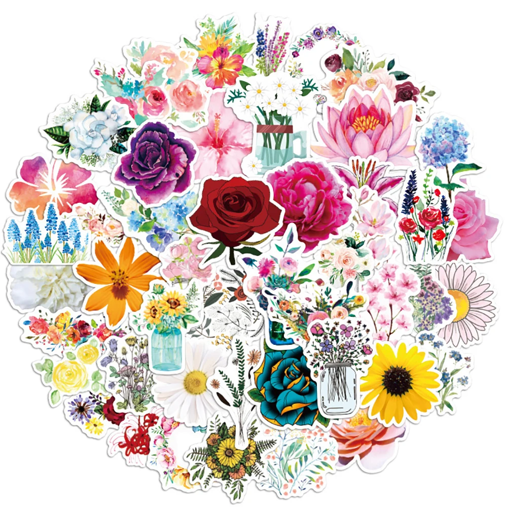 Cartoon stickers decorative stickers kawaii stickers graffiti stickers ink flower stickers 10/30/50PCS Mixed Pretty Flowers Stickers DIY Bike Travel Luggage Guitar Laptop Cool Graffiti Sticker Decals Classic Kids Toys