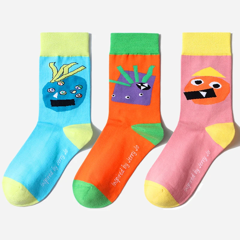 

Harajuku Funny Socks Japanese Simple Cartoon Abstract Pineapple Orange Question Mark Pattern Breathable Socks Female
