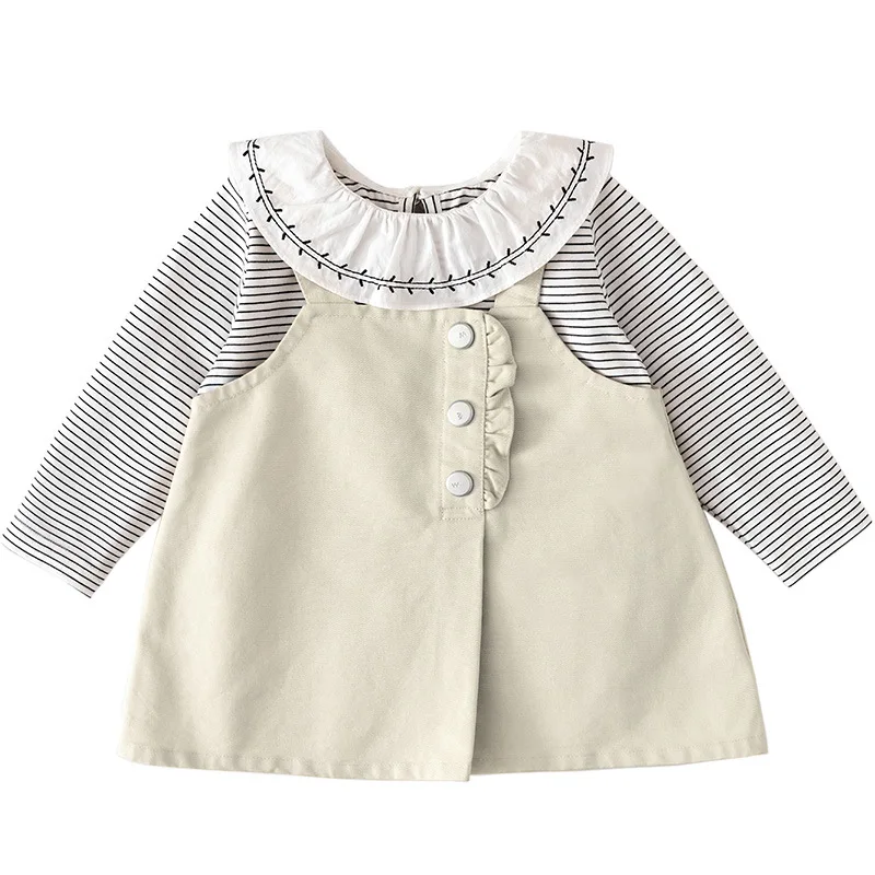 Baby Girls Clothes Set Toddler Autumn Kids Baby Girls Clothes Striped Tops+Strap Dress Outfits Girl Clothes Set 0-5Y
