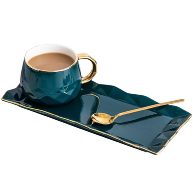 Североевропейская керамическая чашка с тарелкой, креативная Золотая кофейная чашка, блюдо для закусок, набор, простая английская послеобеденная чайная чашка с ложкой