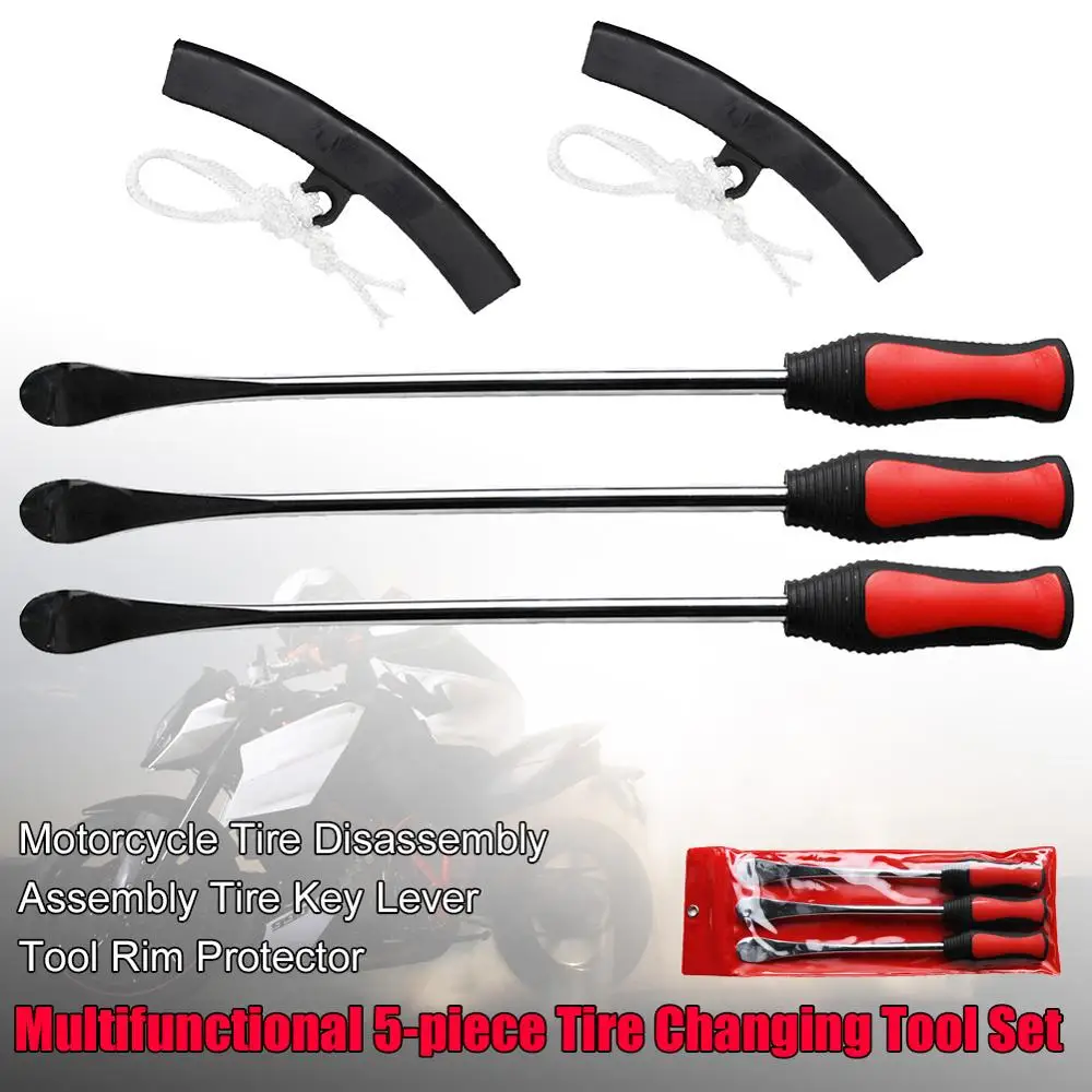 

5 in 1 Multifunctional Tire Changing Tool Set Tire Disassembly Assembly Tire Key Lever Tool Rim Protector Motorcycle