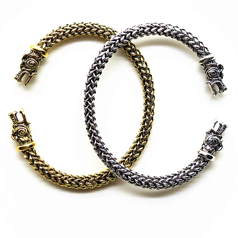 Vikings Dragon Head Toy Mouth Open Cuff Bracelet Nordic Viking Silver Color Twisted Pattern Carved Toys 