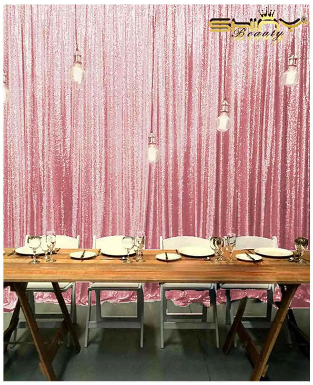 

Shinybauty 2FTX8FT 2 Panels Shiny Pink Curtain For Backdrop Birthday Party Wall Decor Wedding Background Decoration-M190820