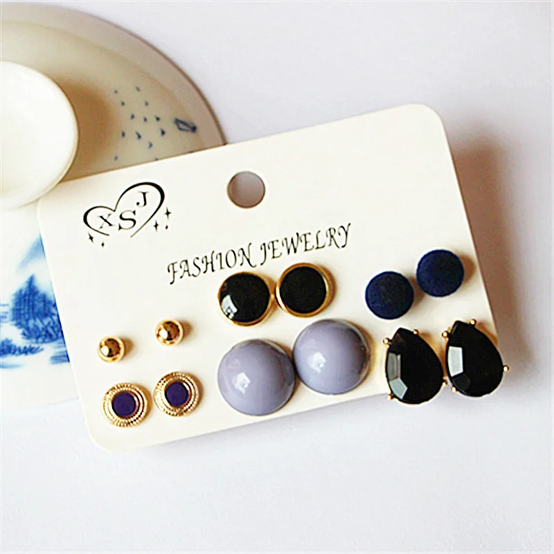 

New fashion women's jewelry wholesale girl birthday party white/gray/ beautiful mix and match style 6 pairs /set earrings gift