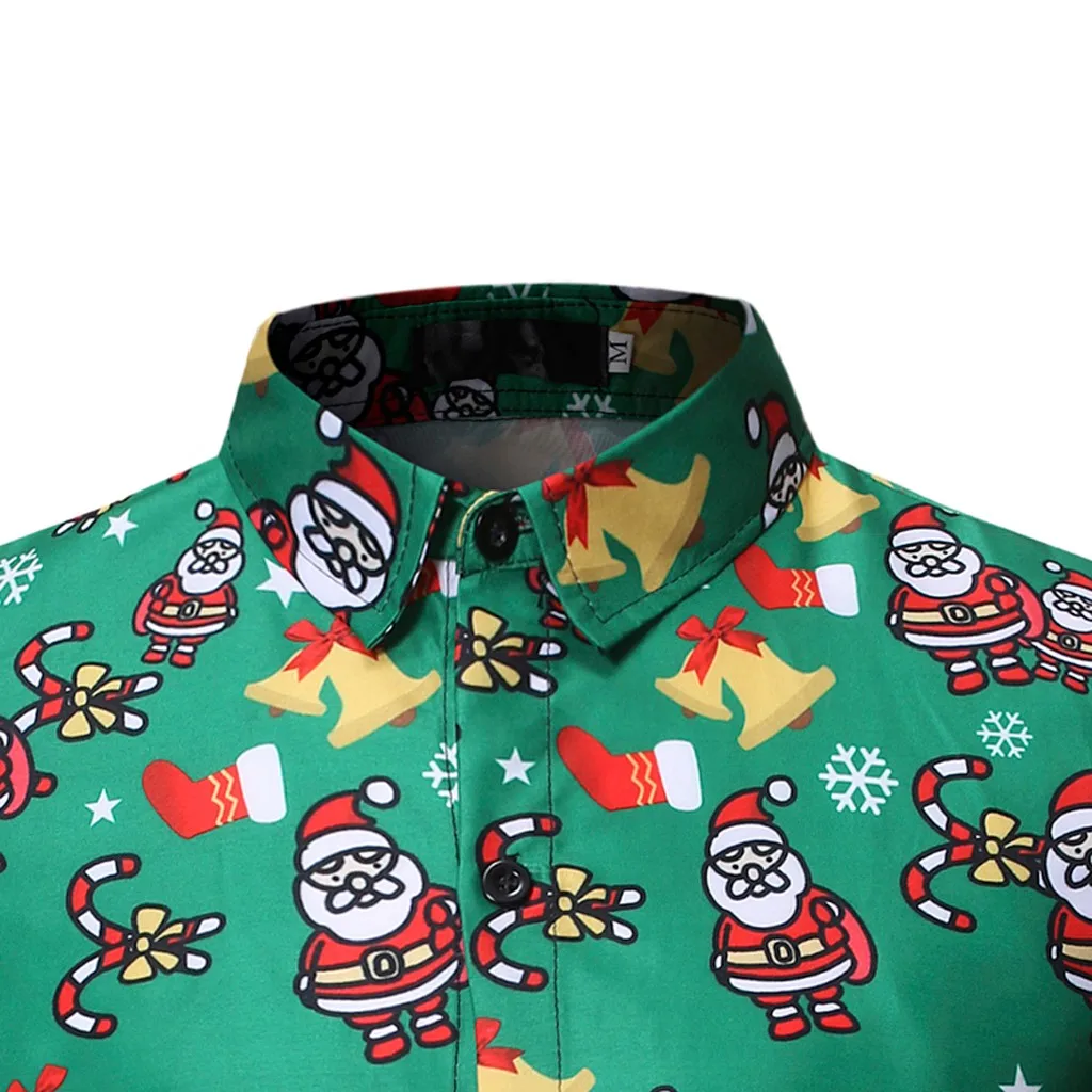 Funnyshirt с принтом, с длинным рукавом, на пуговицах, Мужская одежда, повседневная, Санта Клаус, Рождественская, Печать оленей, вечерние рубашки, блузки, camisa