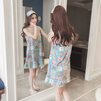 

Sexy Nightdress Sleep Robe Color Red Plaid Cartoon Bear Vetements Femmes Nightgown Sweet Loose Vestidos Home Service B