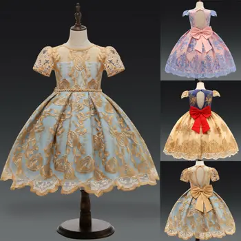 

Girl Dress Bow Princess Autumn Flower Lace Patchwork Kids Baby Tutu Lace Dresses Party Birthday Gown