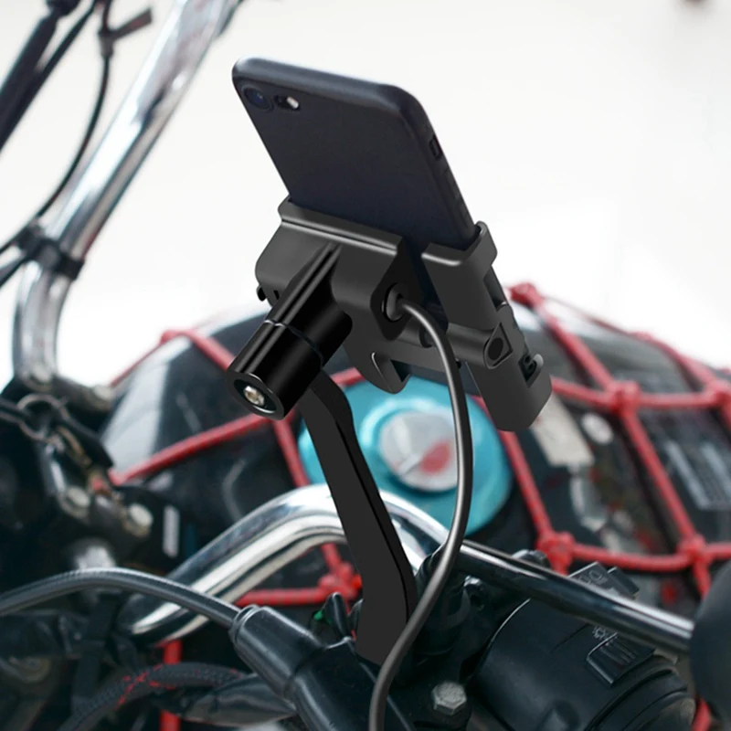 Алюминиевый держатель для телефона мотоцикла QC3.0 с быстрой зарядкой, 1 шт., кронштейн заднего вида для 4-6,2 дюймов, крепление для телефона, серый/черный