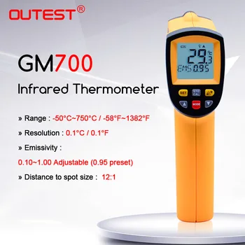 

Non-Contact IR Infrared Temperature Tester Thermometer Laser Gun GM700 -50-750 Degree 12 : 1 temperature Tester Gun point