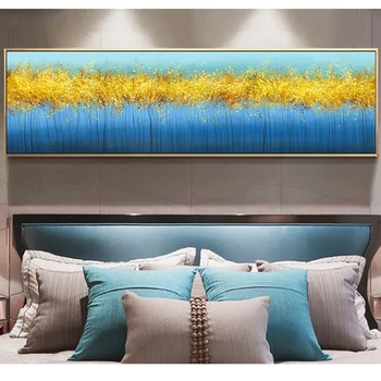 

Wangart Nordic Poster Canvas Print Blue Gold Bedroom Decor Abstract Wall Picture For Living Room Canvas Mural Modern Simple Room