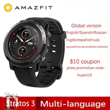 Глобальная версия Amazfit Stratos 3, gps, умные часы, 5 АТМ, Bluetooth, музыкальный пульсометр, двойной режим, 14 дней, аккумулятор, 1,34 дюйма, для IOS и Android