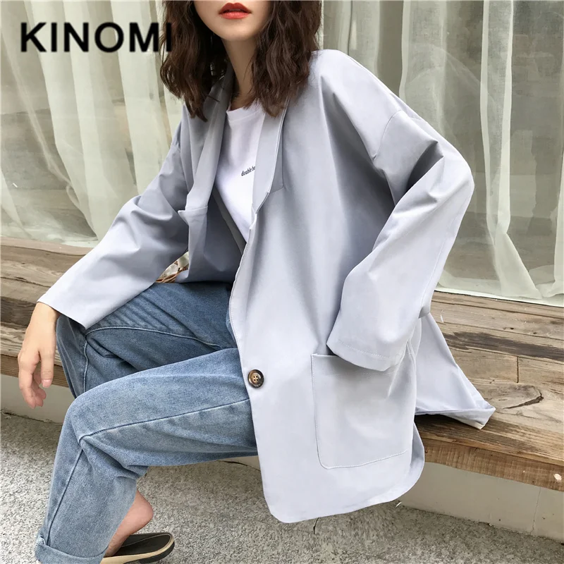 KINOMI, осень, Новое поступление, повседневные блейзеры, OL стиль, на одной пуговице, Женская куртка, блейзер с зубчатым воротником, модное женское пальто