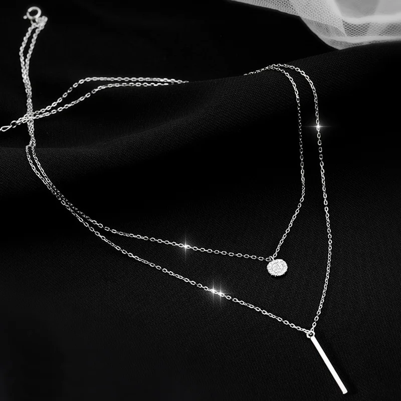 925 Sterling Silver Long Strip Flashing Diamond Round Double Necklace Ladies Clavicle Chain Exquisite Jewelry Party Wedding Acce - Image 6