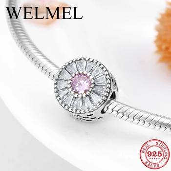 

925 Sterling Silver Pink zircon beads womens accessories trendy 2018 Fit Original Pandora Charm Bracelet Jewelry