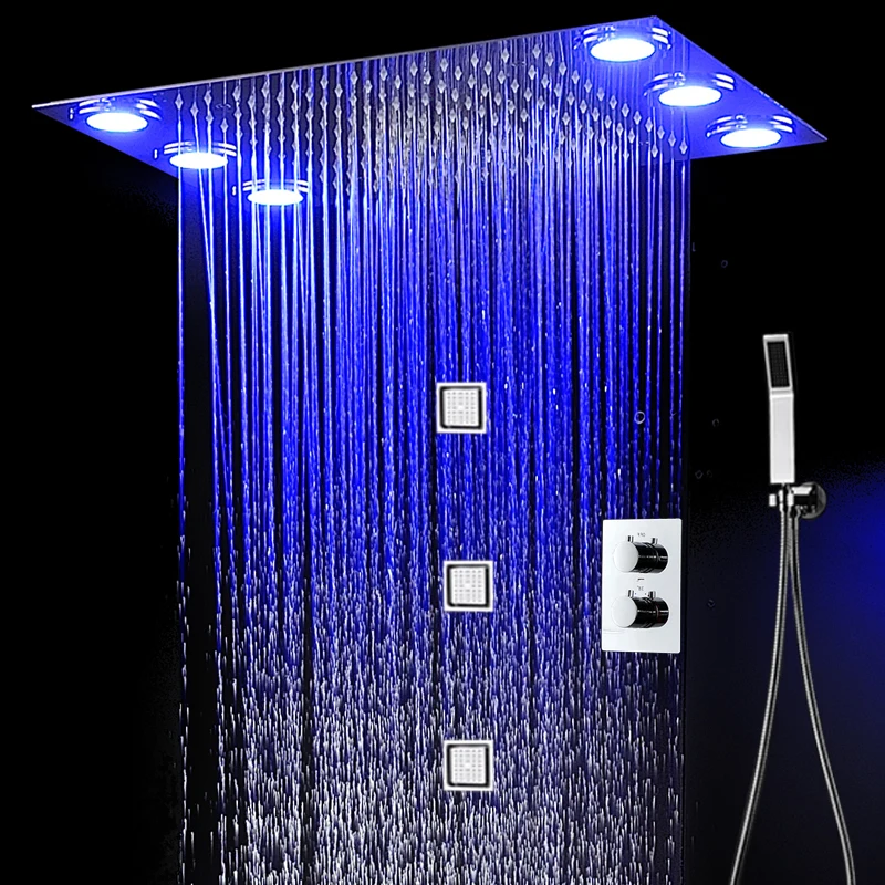 Thermostatic Shower Faucets Big Rainfall Electric LED Showerhead Body
