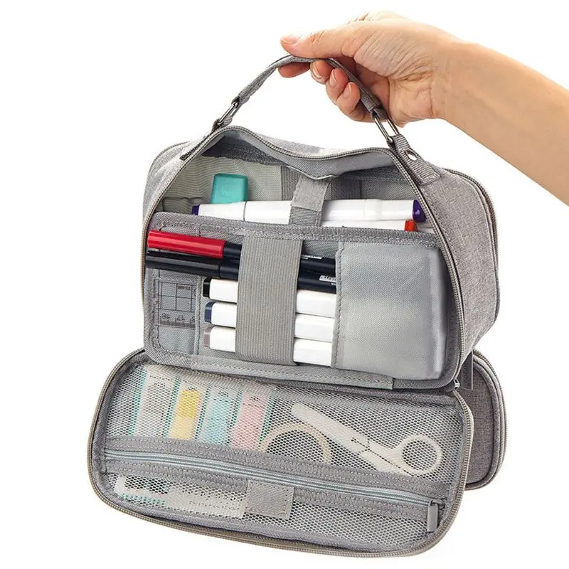 Pencil Case Cosmetic Bag Double Layer Large Capacity Makeup Pouch School Office