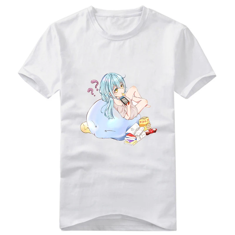 Летние футболки в стиле аниме That Time I Got Reincarnated as a Slime Белые с круглым воротником