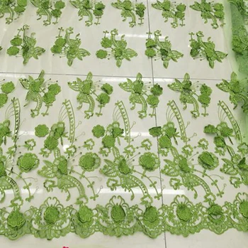 

3D Green Butterfly Flower Embroidered Tulle Lace Africa Mesh Lace Fabric Sewing For Stage Party Wedding Dress Patchwork