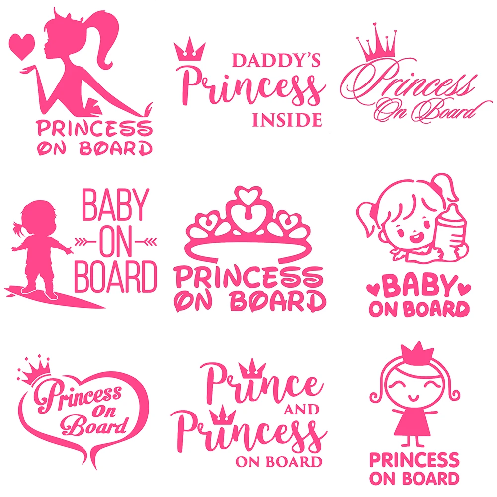 ChienHow Princess Baby On Board Car Stickers Decals Girl Daughter Pink  Vinyl Warning Sign Sticker On Auto 3D Funny Car Styling