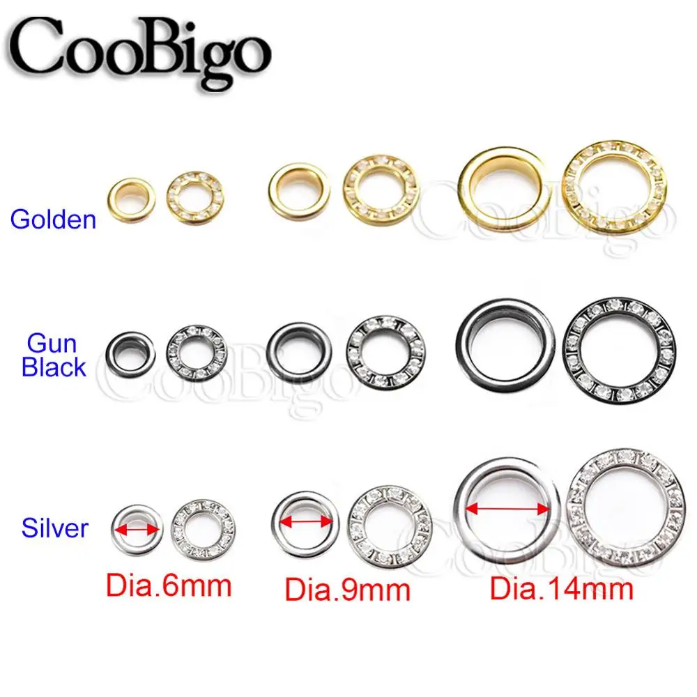 50Sets Metal Eyelets Rhinestone Diamonds Grommets for Leathercraft Shoes Belt Bag DIY Clothes Decorative Accessories Dia.6~14mm eyelet grommet ring screw back eyelets metal eyelet buttons