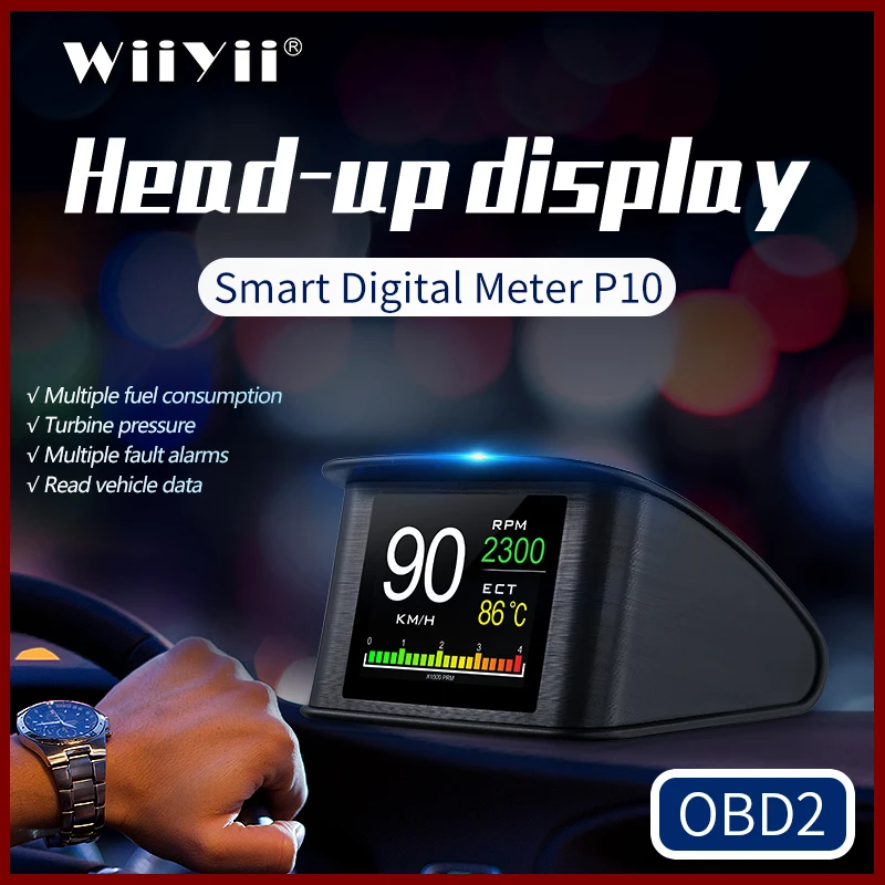 GEYIREN P10 OBD2 On-board Computer Smart Digital RPM Tachometer Gauge GPS Speedometer HUD Head-Up Display For Car