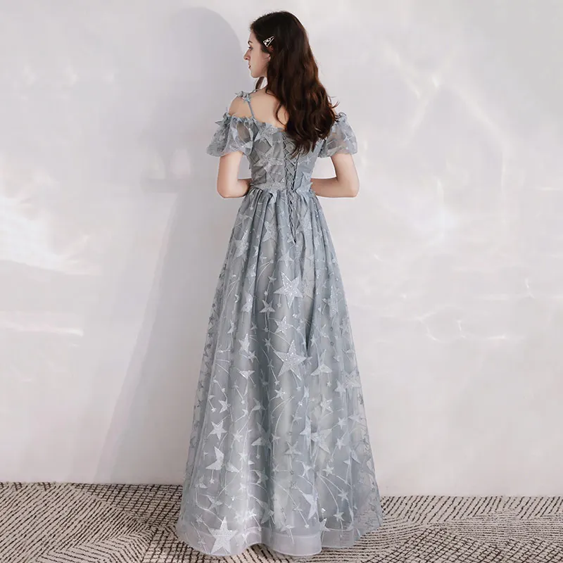 Vestidos De Gala ТРАПЕЦИЕВИДНОЕ ПЛАТЬЕ со звездами для выпускного вечера, длинное Тюлевое платье с аппликацией, Vestidos De Fiesta Largos Elegantes De Gala